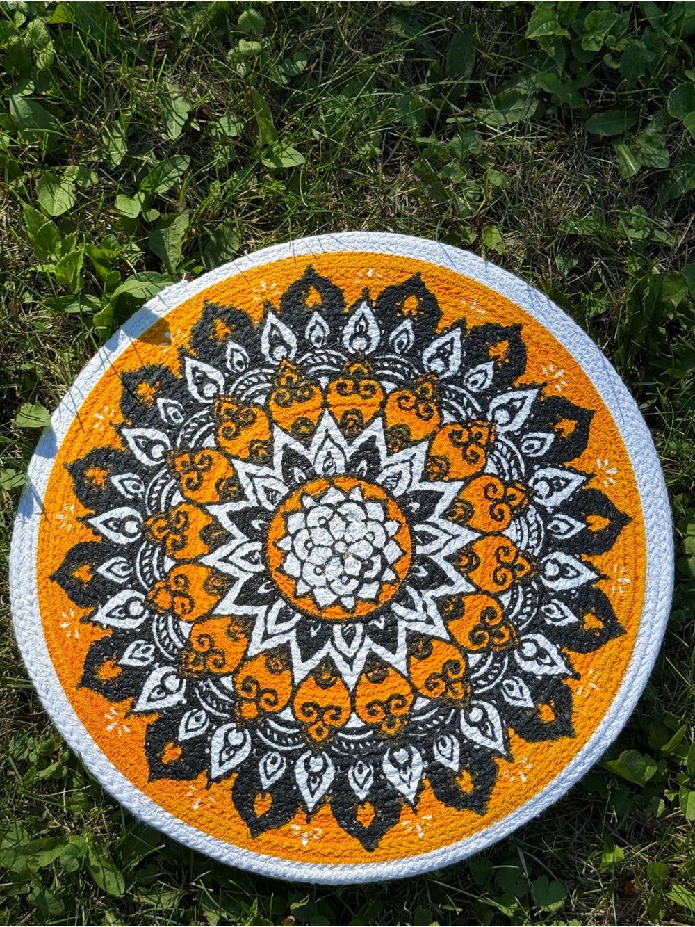 Hand-Painted Orange & Black Mandala Bath Mat - Decorative Home Accent